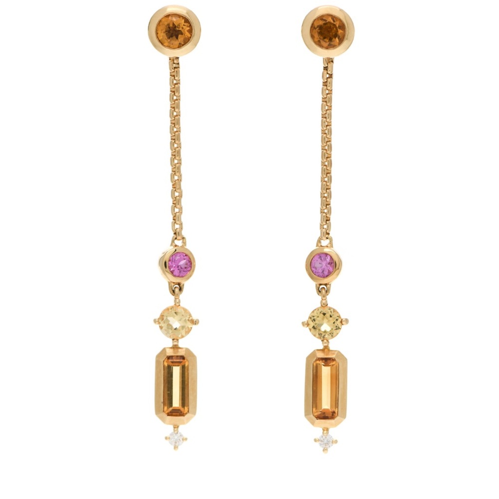 David Yurman Novella 18k Citrine, Yellow Beryl, Pink Sapphire Diamond Earrings